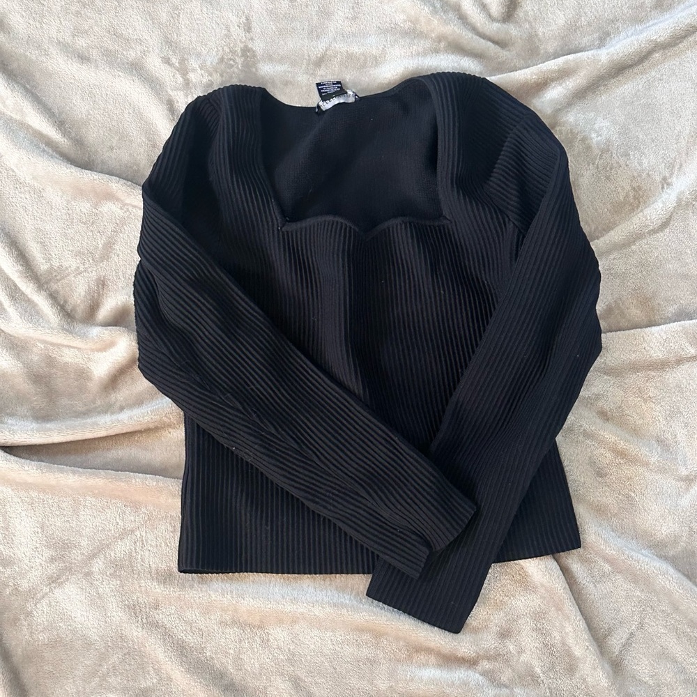 Black Ribbed Long Sleeve Sweater